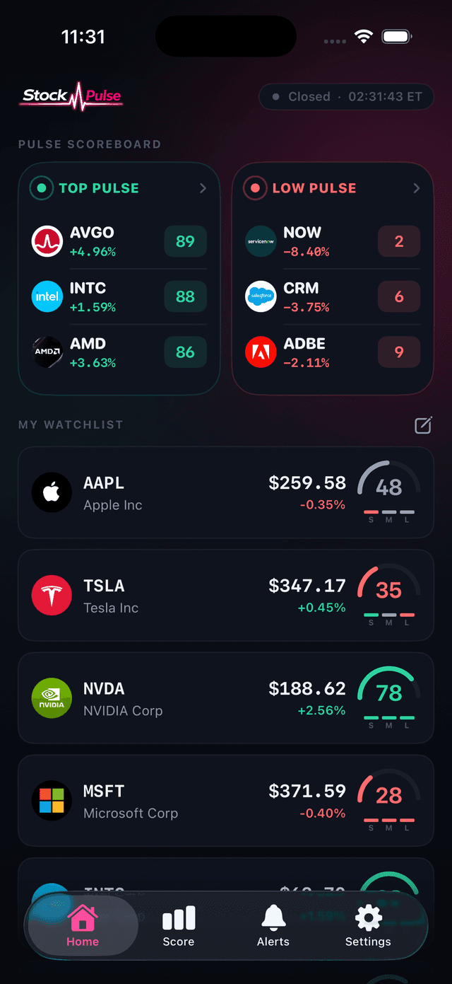 StockPulse Home Screen